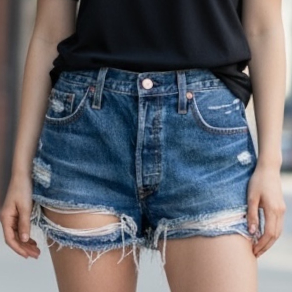 Levi’s 501 Destroyed Jean Cutoff SZ 29 Blue Denim Festival Beach